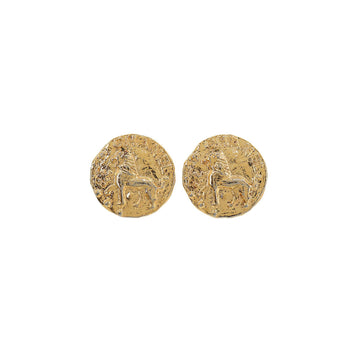 Chanel Lion Motif Earrings Round Gold 23 Vintage Accessories Earring