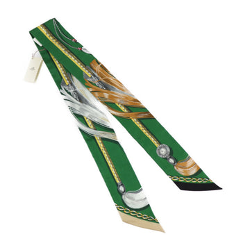 HERMES CAVALCADES Cavalry March Scarf 061829S 13 Silk EMERAUDE/BEIGE DORE/ROUGE Green Multicolor Twilly 2023AW Ribbon