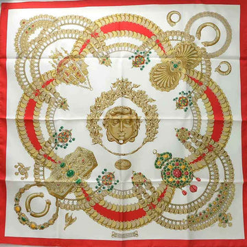 HERMES Scarf Carre 90 KOSMIMA Space Red White Silk 100% Ladies