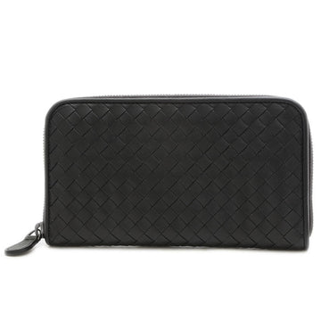 BOTTEGA VENETA Intrecciato Round Zipper Long Wallet Leather Black 132358