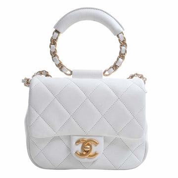 CHANEL Lambskin Matelasse Coco Mark Shoulder Bag AS1357 White Ladies