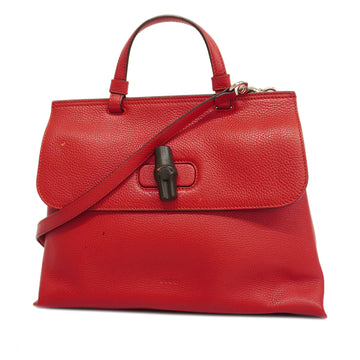 GUCCIAuth  Bamboo 2way Bag 392013 Women's Leather Handbag,Shoulder Bag Red Color