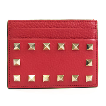 VALENTINO GARAVANI Garavani Leather Studded Card Case Coral Red