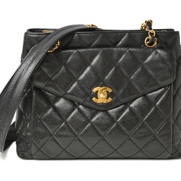 CHANEL shoulder bag chain tote caviar skin black