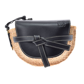 Loewe Men,Women Raffia,Leather Shoulder Bag Black