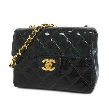 CHANEL Shoulder Bag Matelasse Chain Patent Leather Black Gold Hardware Women's