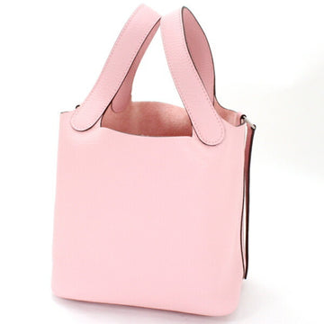 HERMES Picotan PM Lock 18 Handbag Rose Sakura Pink Silver Hardware Taurillon Clemence B engraved  Tote Bag Ladies Leather