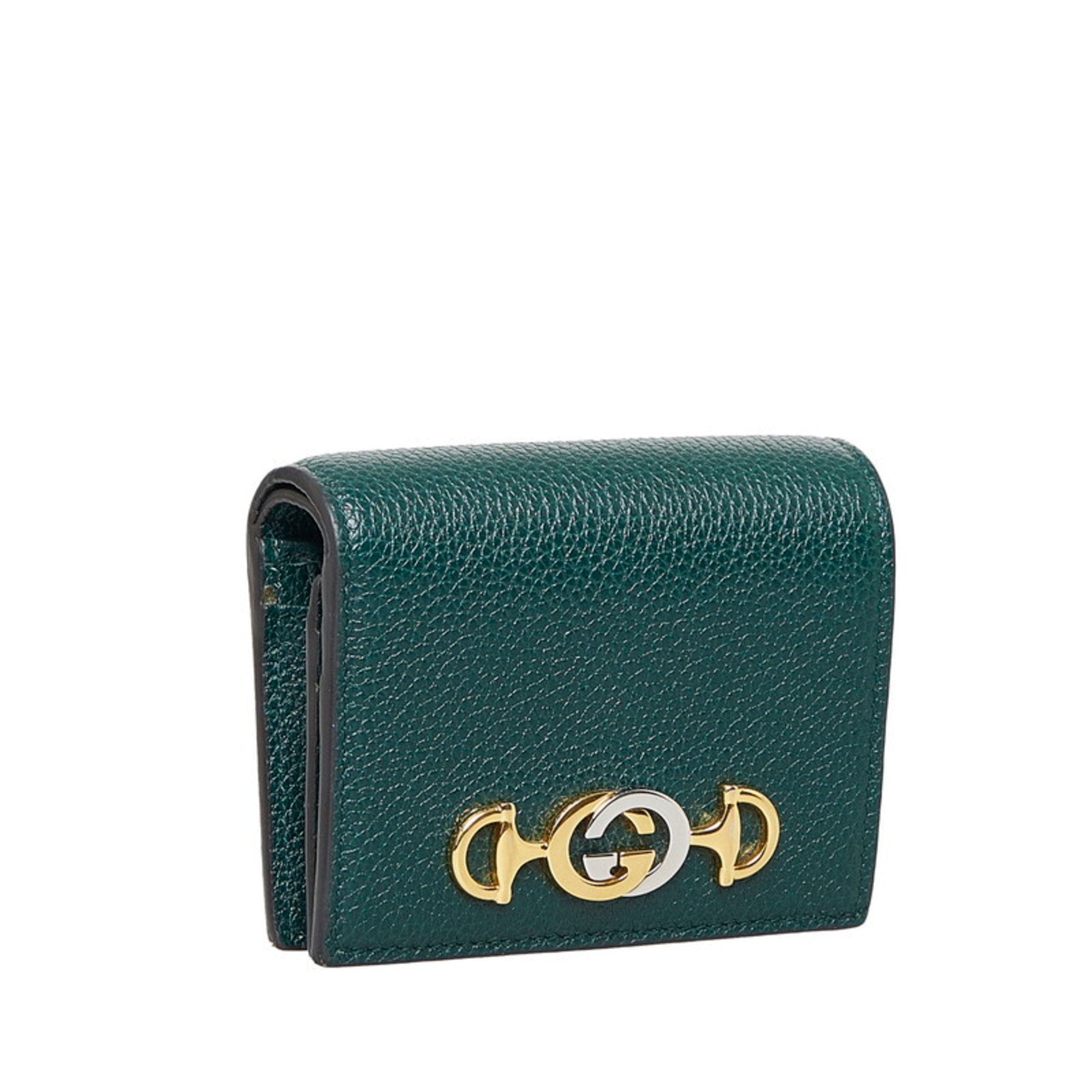 GUCCI Zumi Chain Bifold Wallet 570660 Green Leather Ladies