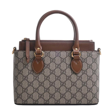 GUCCI GG Supreme Leather Handbag 453177 Beige Brown Women's