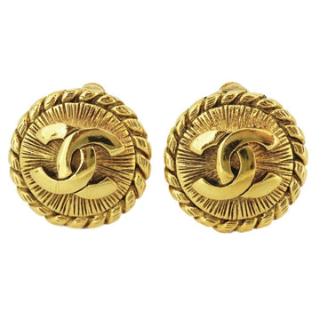 CHANEL earrings vintage here mark round shape circle GP plated gold ladies