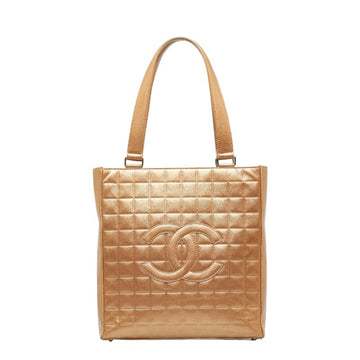 CHANEL Chocolate Bar Coco Mark Tote Bag Handbag Gold Leather Women's