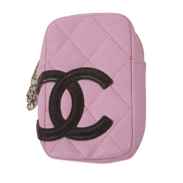 CHANELAuth  Pouch Cambon Line Lambskin Pink Silver metal