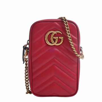 GUCCI GG Marmont Leather Chain Shoulder Bag 598597 Red Women's