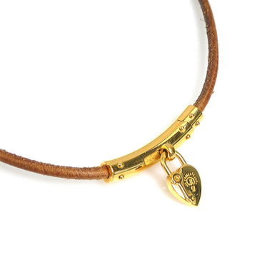 HERMES Bracelet Choker Necklace Leather/Metal Brown/Gold Women's