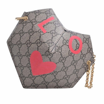 GUCCI GG Supreme Small Heart Valentine's Day Chain Shoulder Bag 678131 Beige Women's