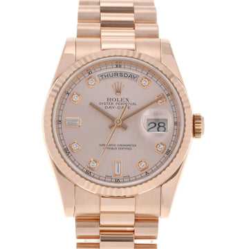 Rolex Day Date 10P Diamond 118235A Men's PG Watch Automatic Winding Pink Dial