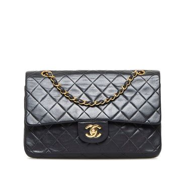 CHANEL matelasse 25 double flap chain shoulder bag black leather ladies