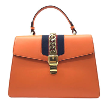 GUCCI Sylvie Medium 431665 Orange G Hardware Bag Handbag Shoulder Back Leather Ladies