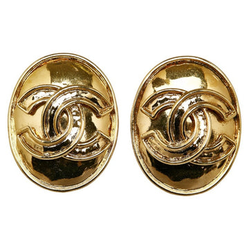 CHANEL Cocomark Oval Earrings Gold Plated Women's