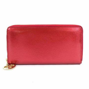 GUCCI Round Zipper Long Wallet Leather Metallic Red Gold Women's 308005