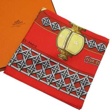 HERMES Scarf Carre 90 FEU DE ROUTE Carriage Lantern Red Silk