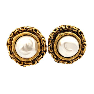 CHANEL earrings vintage round circle fake pearl GP plated gold ladies