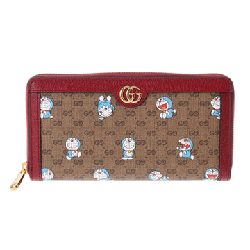 GUCCI Round Wallet Doraemon Collaboration Beige Red 647787 Women's GG Supreme Canvas Leather Long