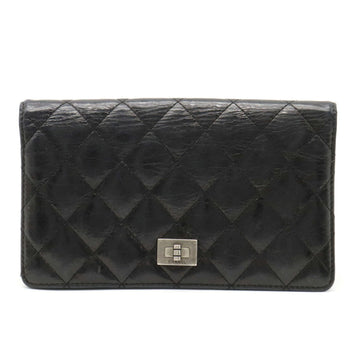 CHANEL 2.55 Matelasse Bifold Long Wallet Distressed Leather Black A35304
