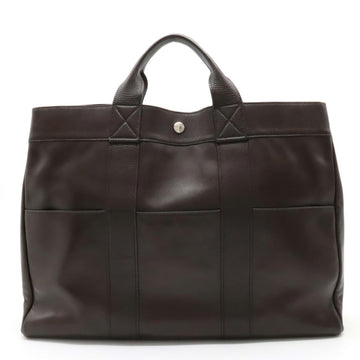 HERMES Fool Toe Tote MM All Leather Bag Handbag Calf Dark Brown F Stamp