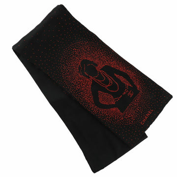 CHANEL Long Scarf Mademoiselle Logo Silk Black/Red Ladies