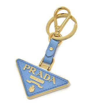 PRADA Triangle Saffiano Leather Key Ring Gold Blue 1PP128