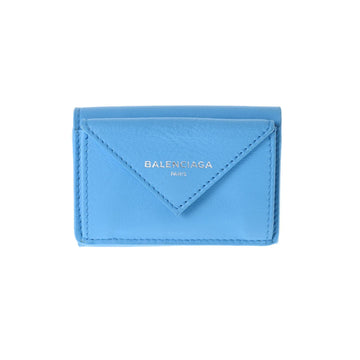 Balenciaga paper mini turquoise 391446 ladies calf tri-fold wallet