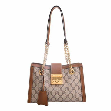 Gucci Supreme Small Padlock Chain Shoulder Bag Beige Brown PVC