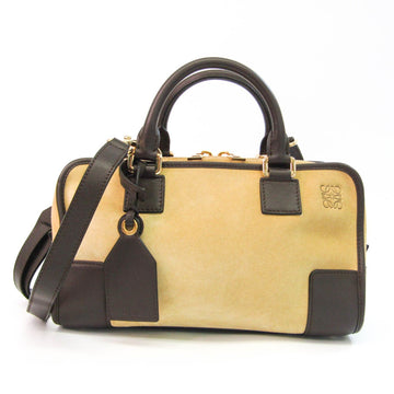 Loewe Amazona Amazona28 352.61.NO3 Women's Suede,Leather Handbag Beige,Dark Brown