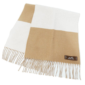 HERMES Muffler Women's Stole Cashmere Brown White Bicolor