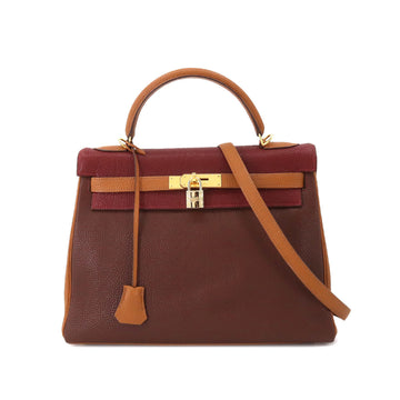 HERMES Kelly 32 2way hand shoulder bag Togo marron rouge ash gold inner seam F stamped tricolor