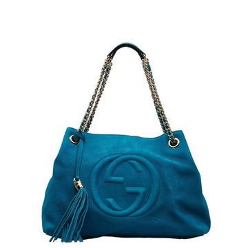 GUCCI Soho Chain Shoulder Bag 308982 Blue Suede Women's