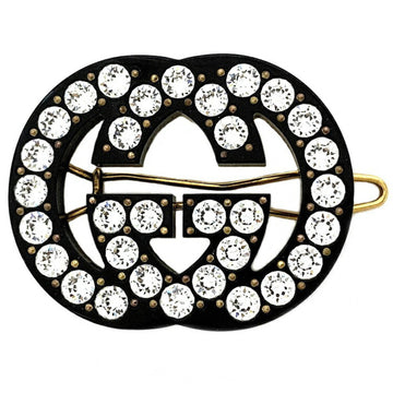 GUCCI Hair Clip Clear Interlocking G 627917 I12GO 8520 Bullet Gold Finish Metal  Ladies GG with Crystal Rhinestone