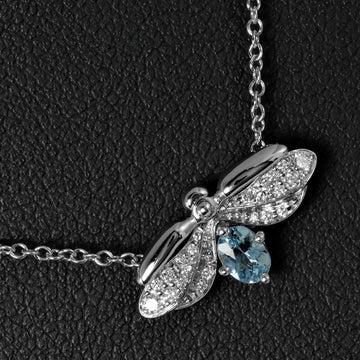 TIFFANY Paper Flower Firefly Necklace 3.12g Pt950 Platinum Aquamarine Diamond &Co.