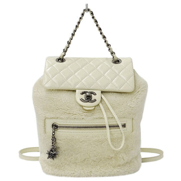 Chanel Bag Matrasse Ladies Rucksack Backpack Lambskin Mouton White