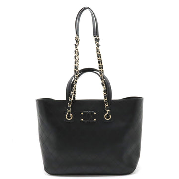 CHANEL matelasse here mark tote bag shoulder chain leather black AS0535