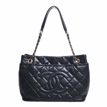 CHANEL Caviar Skin Matelasse Coco Mark GST Chain Tote Bag Black Ladies