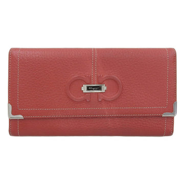 SALVATORE FERRAGAMO Ferragamo Leather Gancini Trifold Long Wallet Red Ladies