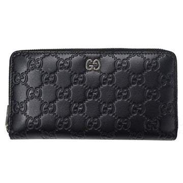 Gucci Wallet Men's Shima Signature Leather Zip Around Black Round Long 473928