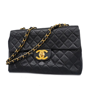 CHANEL Shoulder Bag Matelasse W Chain Lambskin Black Gold Hardware Women's