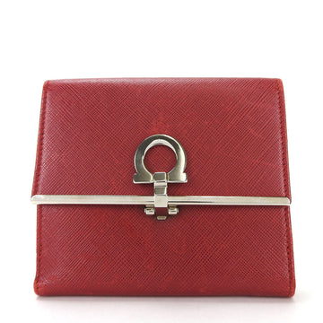 SALVATORE FERRAGAMO Compact Wallet JL-22 4639 Gancini Red Leather Ladies red