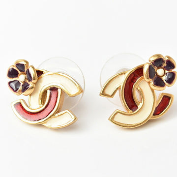 CHANEL earrings  CC here mark camellia gold red multi