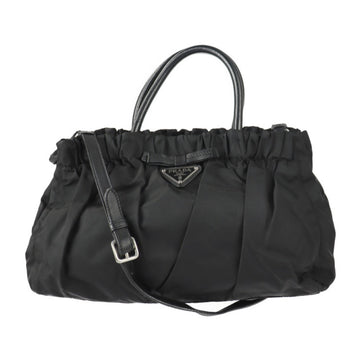 Prada handbag nylon leather black silver metal fittings 2WAY shoulder bag ribbon BN1631