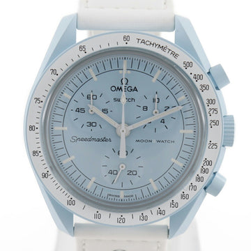 OMEGA Swatch Collaboration Watch Moonswatch Mission to Uranus S033L100 Swiss Made White Quartz Pastel Blue Dial swatch collab Boys