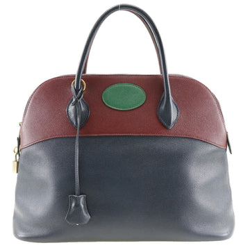 HERMES Bolide 35 Handbag Tricolor Couchevel Green/Navy/Red 〇V Ladies